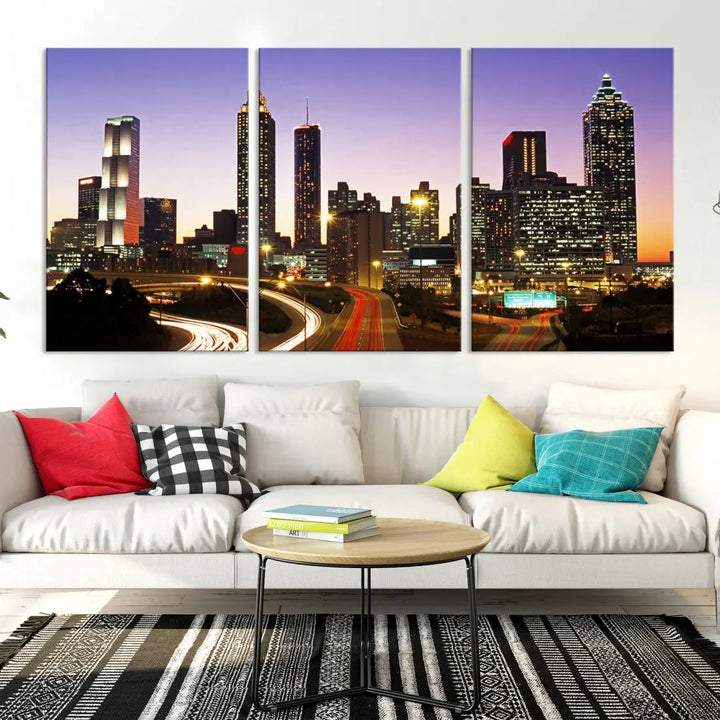 Atlanta City Purple Sunset Skyline Wall Art Cityscape Canvas Print