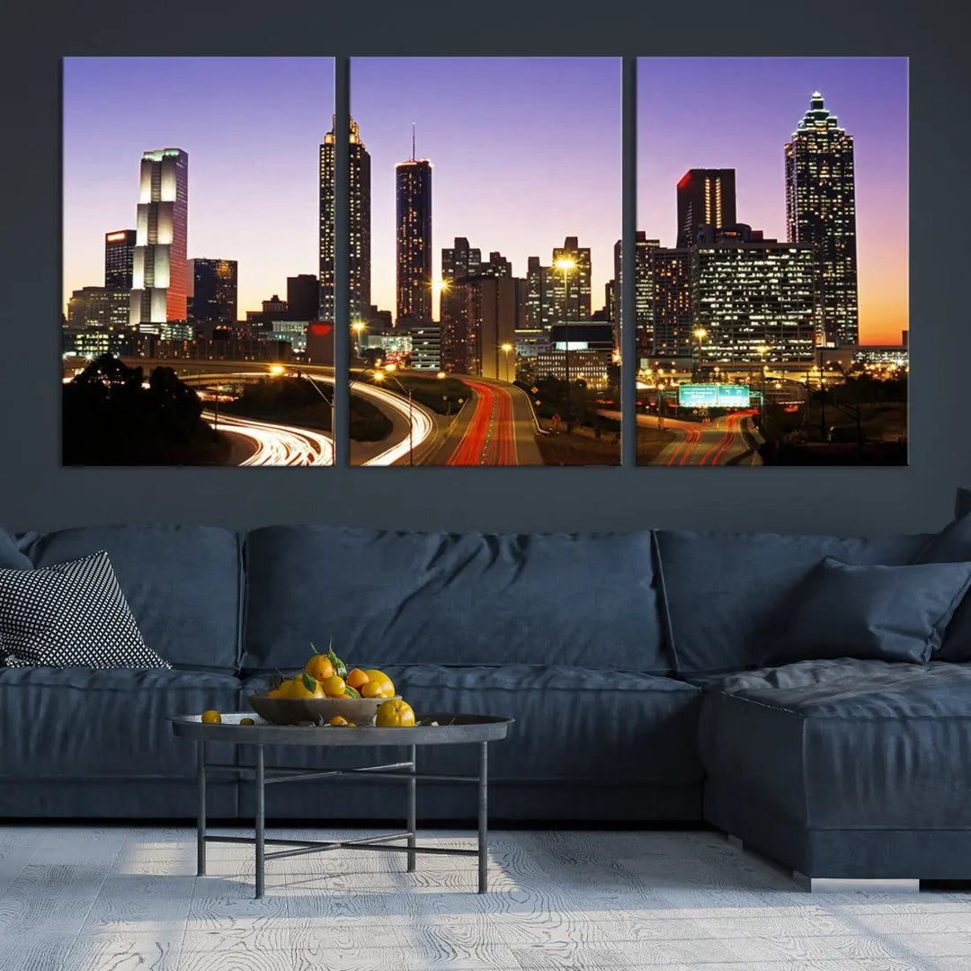 Atlanta City Purple Sunset Skyline Wall Art Cityscape Canvas Print