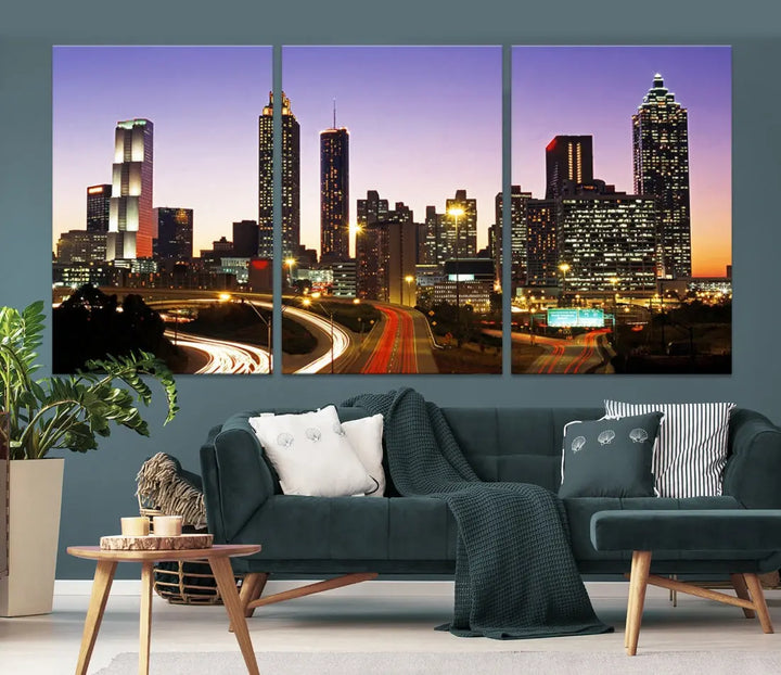 Atlanta City Purple Sunset Skyline Wall Art Cityscape Canvas Print