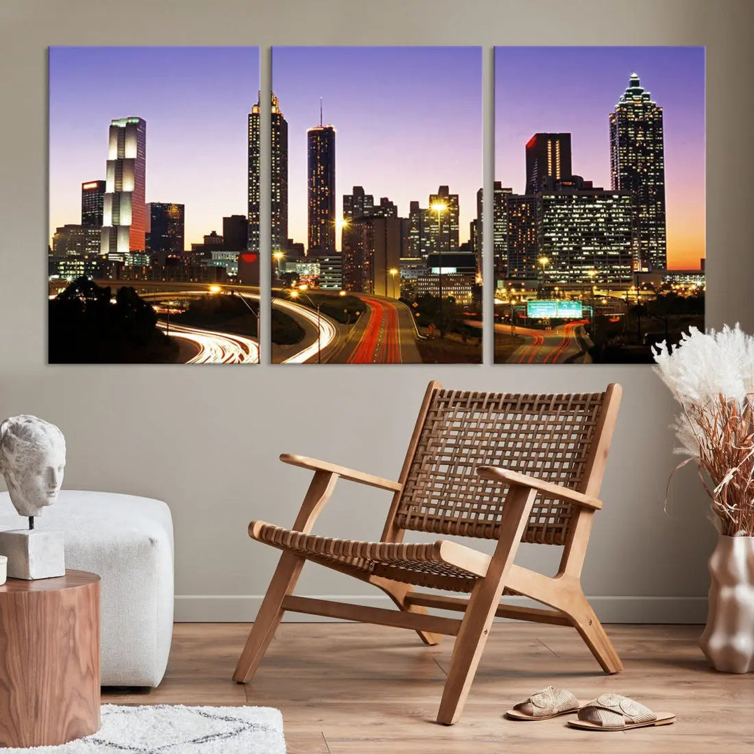 Atlanta City Purple Sunset Skyline Wall Art Cityscape Canvas Print