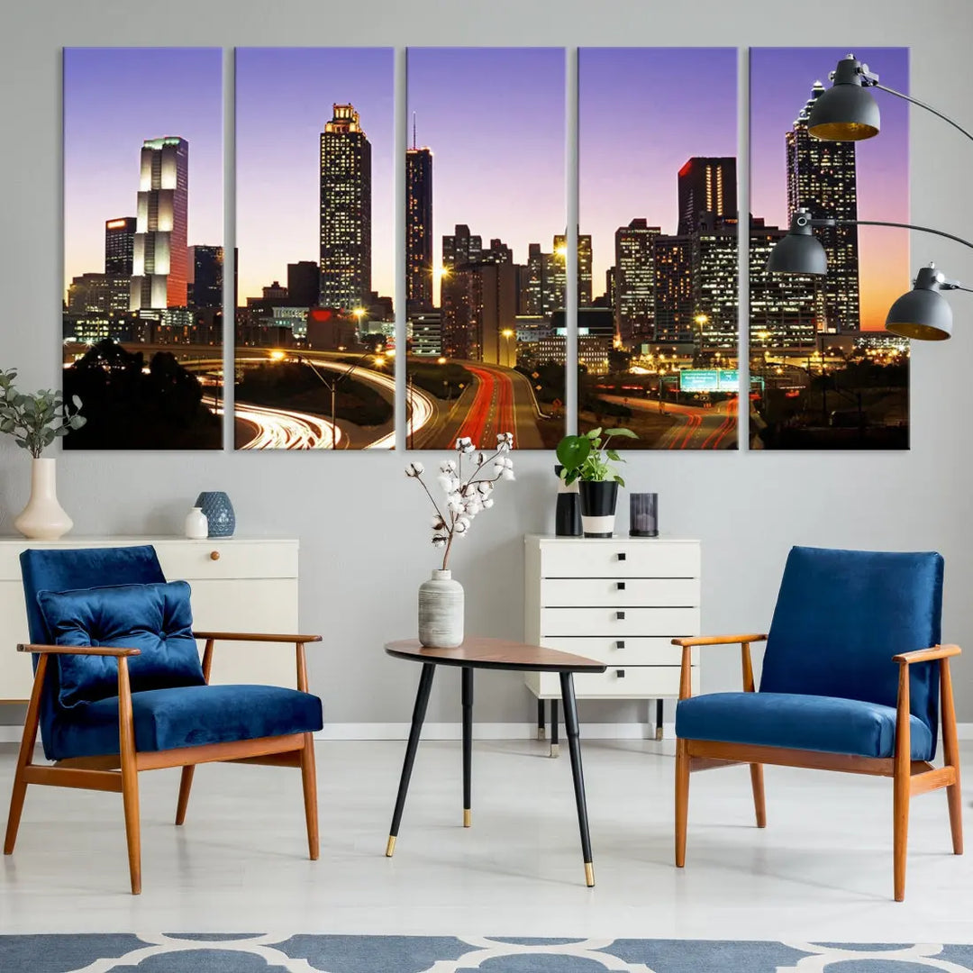 Atlanta City Purple Sunset Skyline Wall Art Cityscape Canvas Print