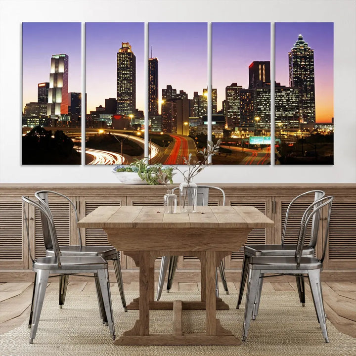 Atlanta City Purple Sunset Skyline Wall Art Cityscape Canvas Print