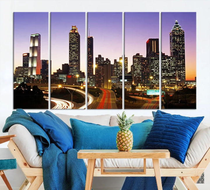 Atlanta City Purple Sunset Skyline Wall Art Cityscape Canvas Print