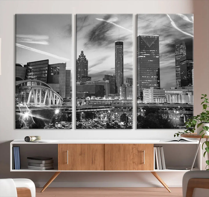 Atlanta City Skyline Black and White Canvas Wall Art Atlanta Cityscape Print