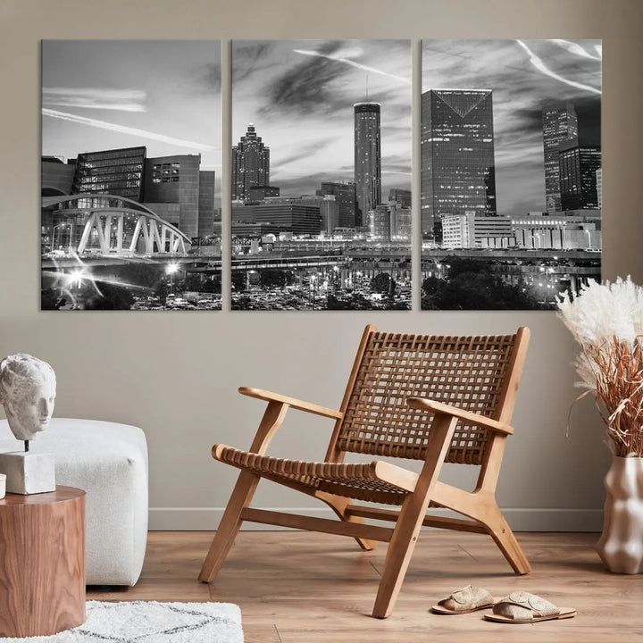 Atlanta City Skyline Black and White Canvas Wall Art Atlanta Cityscape Print