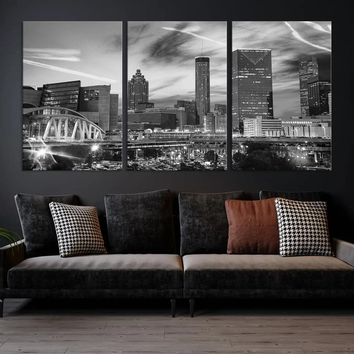 Atlanta City Skyline Black and White Canvas Wall Art Atlanta Cityscape Print