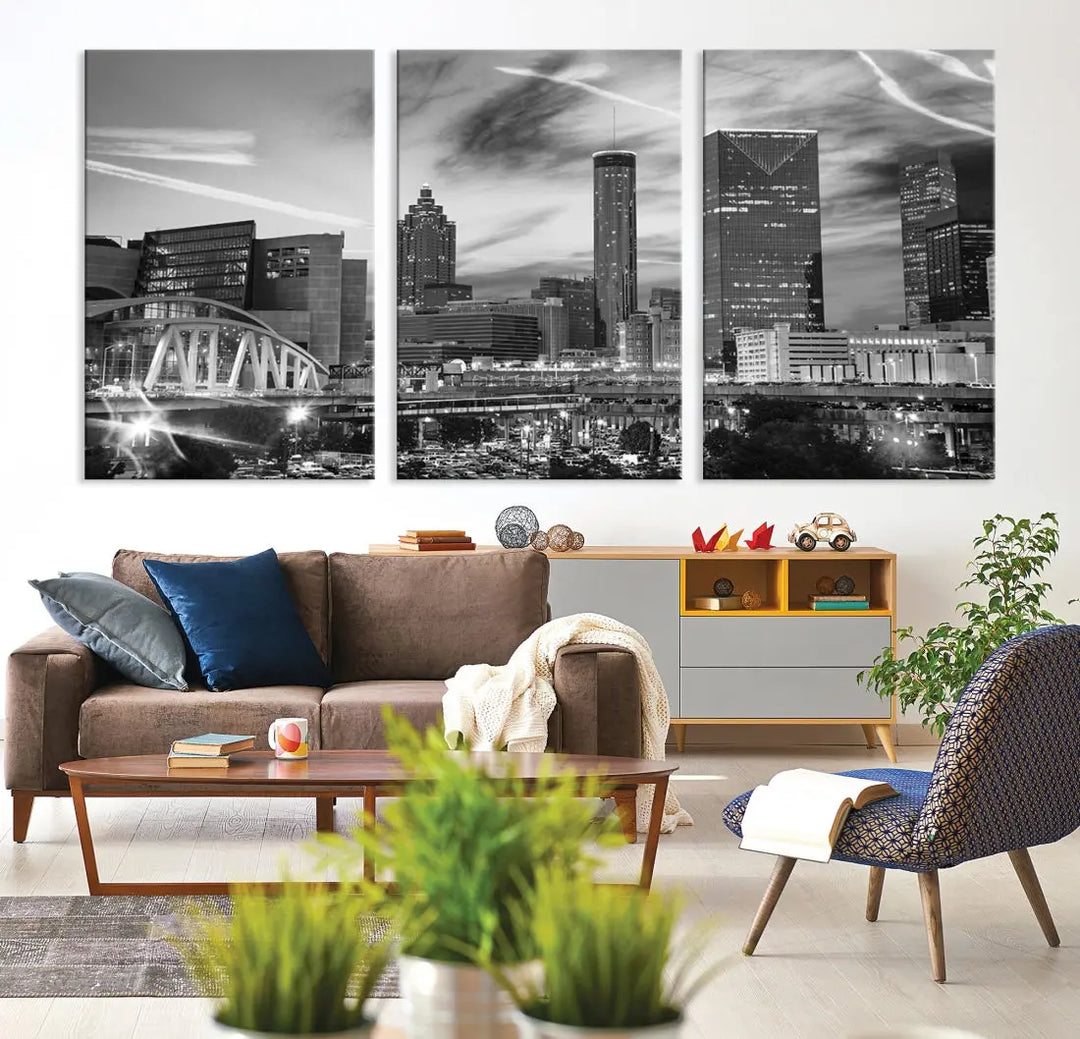 Atlanta City Skyline Black and White Canvas Wall Art Atlanta Cityscape Print