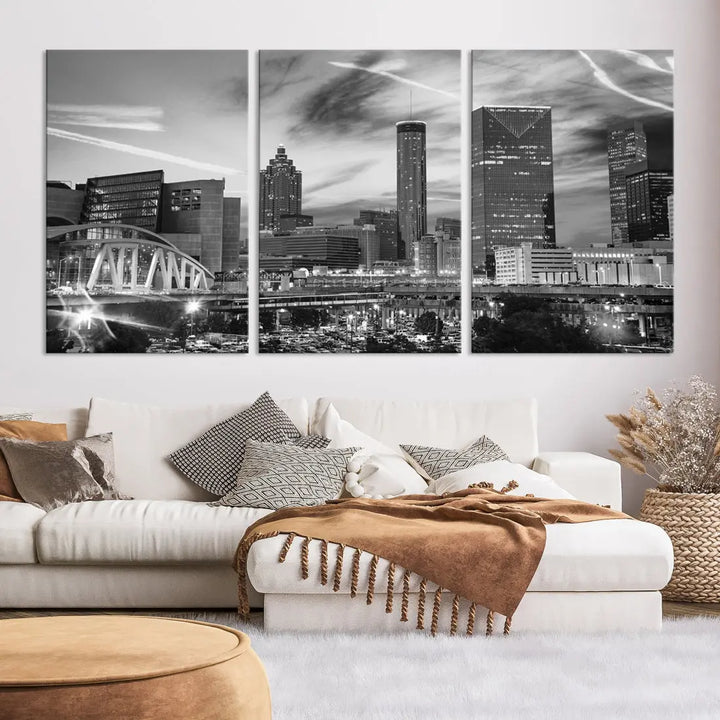 Atlanta City Skyline Black and White Canvas Wall Art Atlanta Cityscape Print