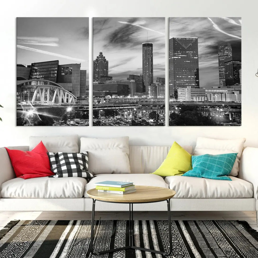 Atlanta City Skyline Black and White Canvas Wall Art Atlanta Cityscape Print