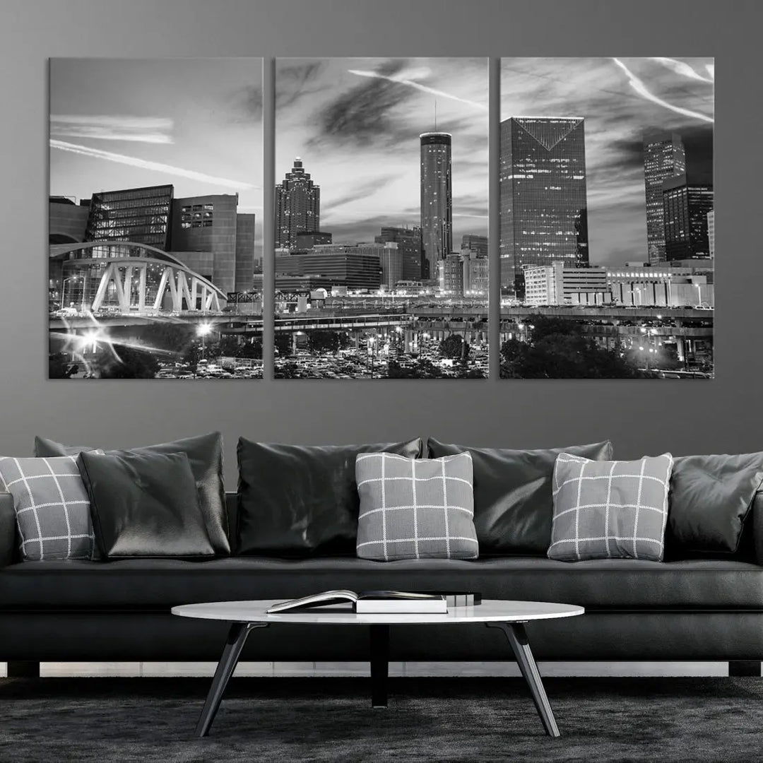 Atlanta City Skyline Black and White Canvas Wall Art Atlanta Cityscape Print