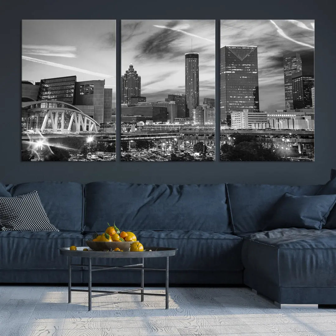 Atlanta City Skyline Black and White Canvas Wall Art Atlanta Cityscape Print