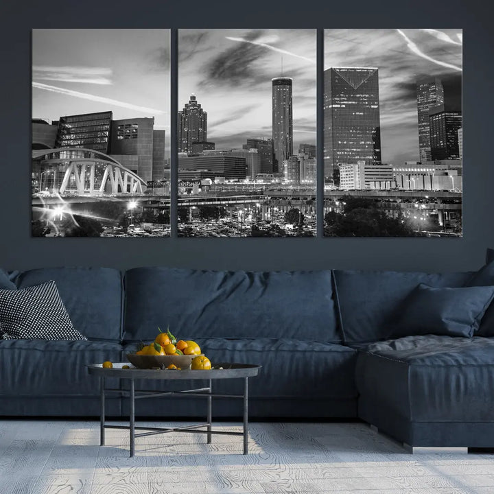 Atlanta City Skyline Black and White Canvas Wall Art Atlanta Cityscape Print