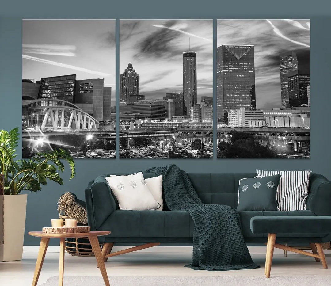 Atlanta City Skyline Black and White Canvas Wall Art Atlanta Cityscape Print