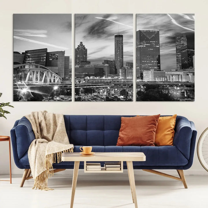 Atlanta City Skyline Black and White Canvas Wall Art Atlanta Cityscape Print