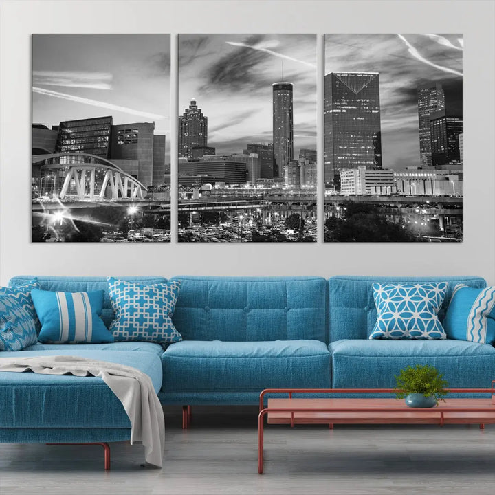 Atlanta City Skyline Black and White Canvas Wall Art Atlanta Cityscape Print