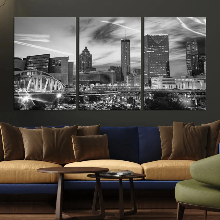 Atlanta City Skyline Black and White Canvas Wall Art Atlanta Cityscape Print