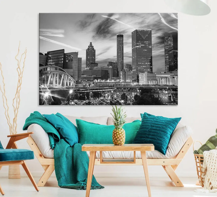 Atlanta City Skyline Black and White Canvas Wall Art Atlanta Cityscape Print