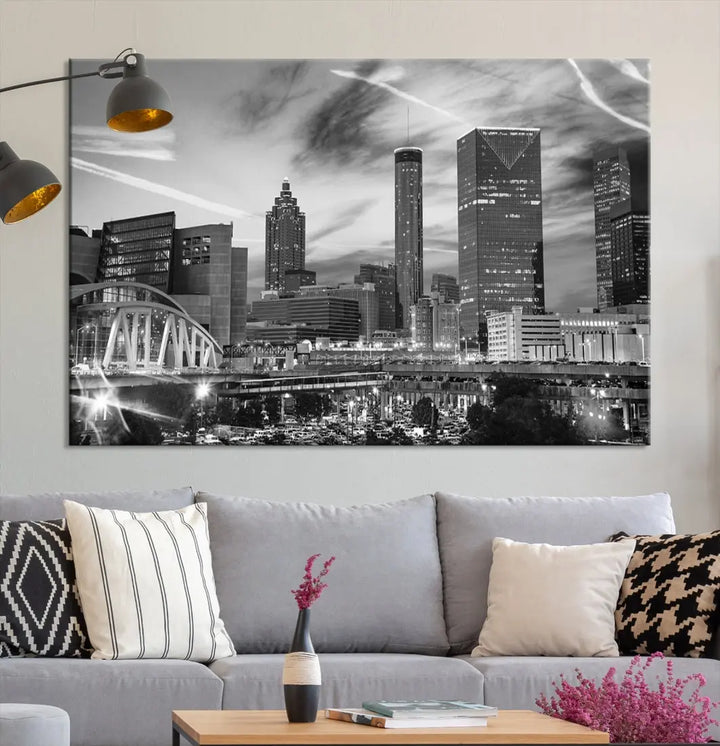 Atlanta City Skyline Black and White Canvas Wall Art Atlanta Cityscape Print