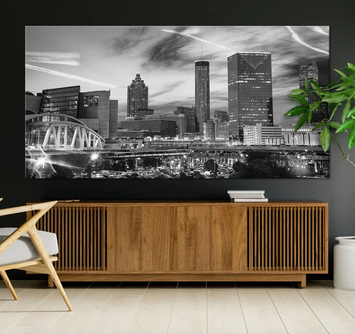 Atlanta City Skyline Black and White Canvas Wall Art Atlanta Cityscape Print