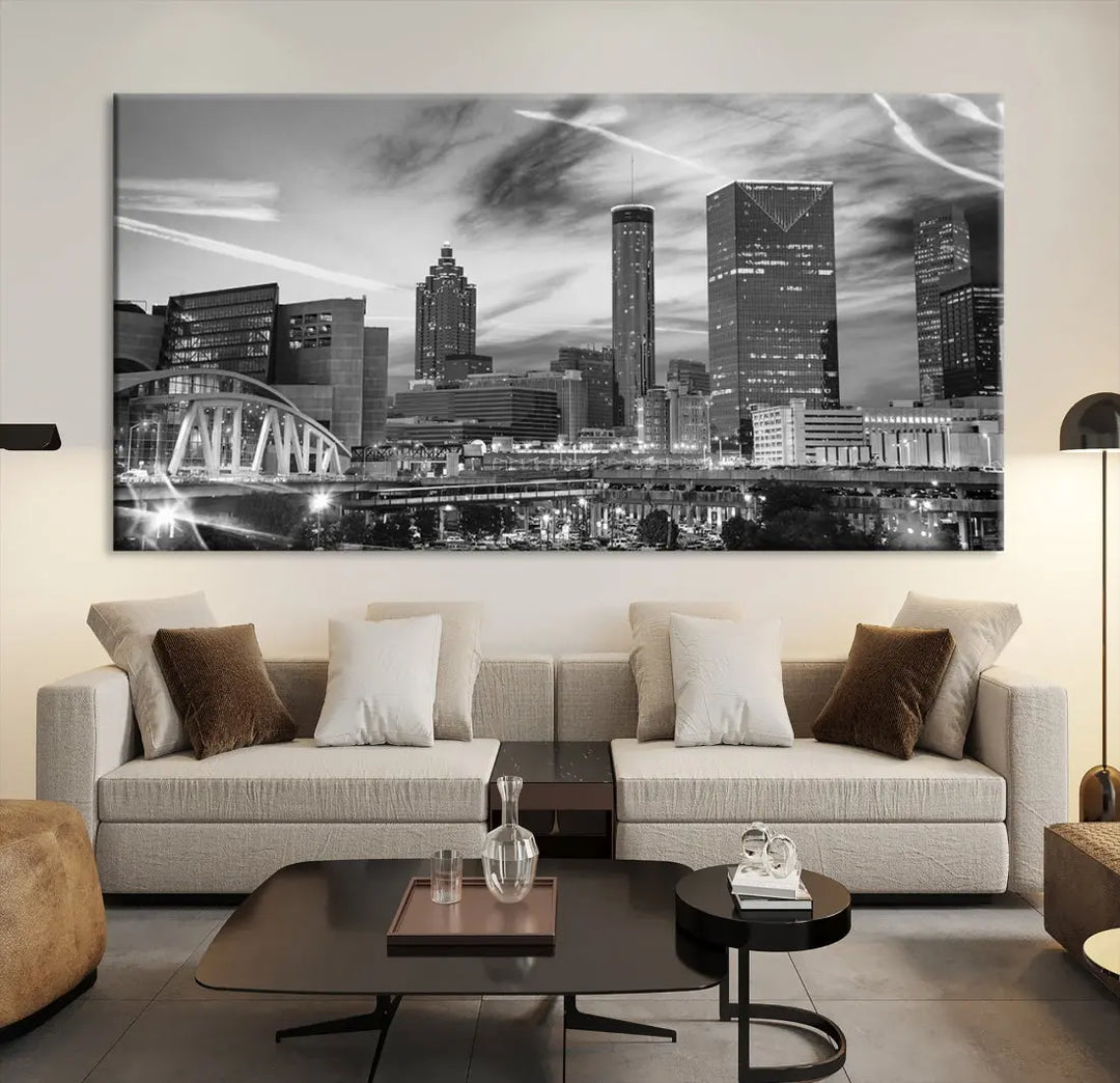 Atlanta City Skyline Black and White Canvas Wall Art Atlanta Cityscape Print