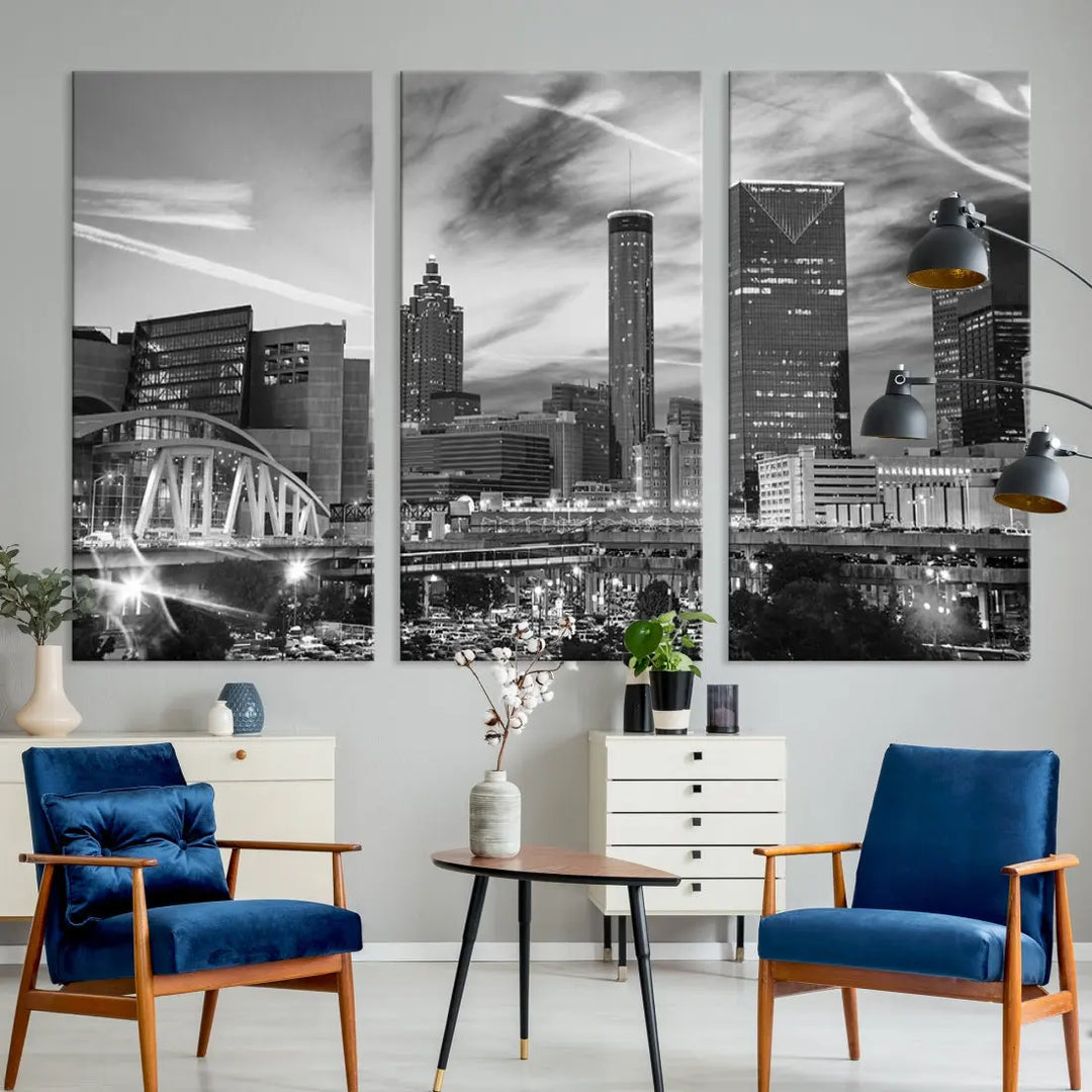 Atlanta City Skyline Black and White Canvas Wall Art Atlanta Cityscape Print