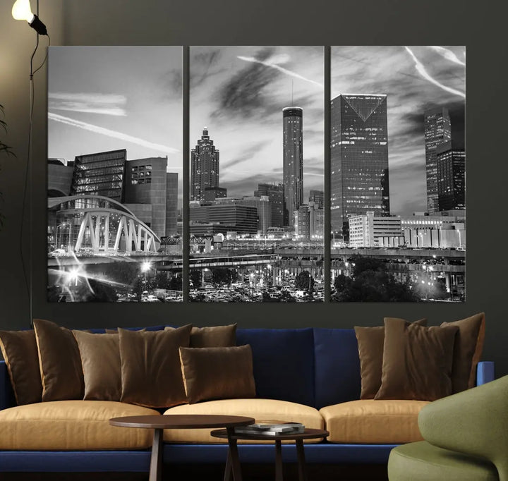 Atlanta City Skyline Black and White Canvas Wall Art Atlanta Cityscape Print