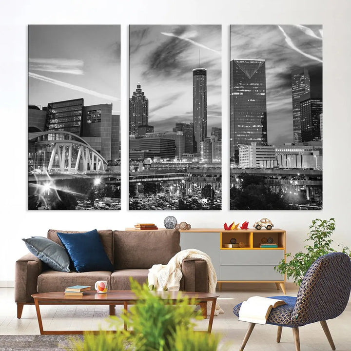 Atlanta City Skyline Black and White Canvas Wall Art Atlanta Cityscape Print