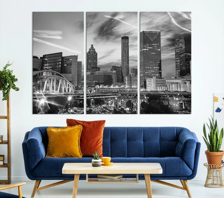 Atlanta City Skyline Black and White Canvas Wall Art Atlanta Cityscape Print