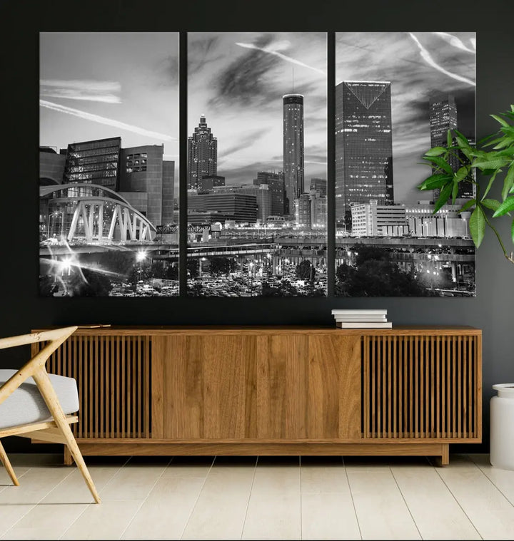 Atlanta City Skyline Black and White Canvas Wall Art Atlanta Cityscape Print