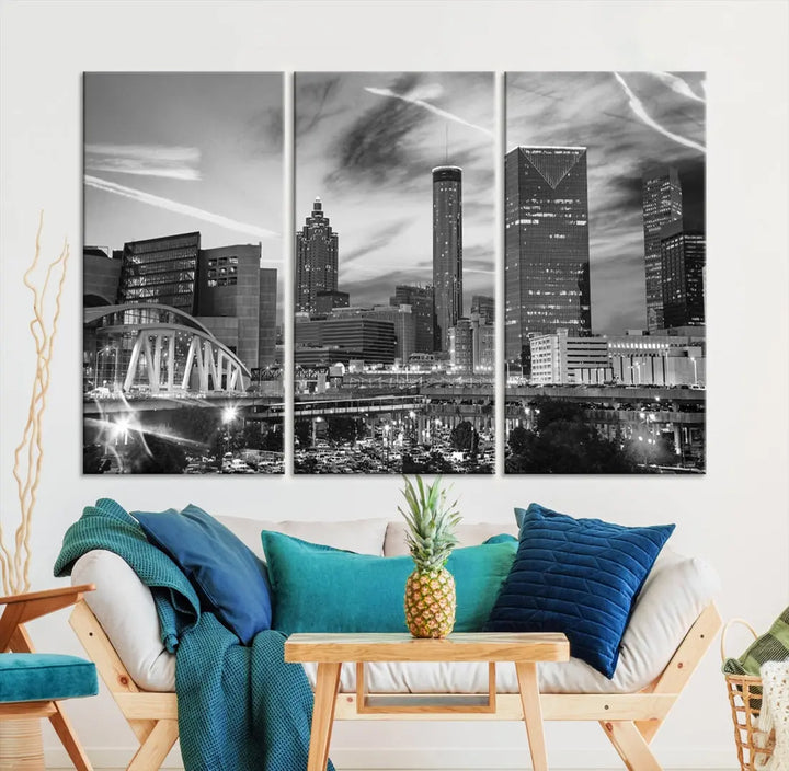 Atlanta City Skyline Black and White Canvas Wall Art Atlanta Cityscape Print