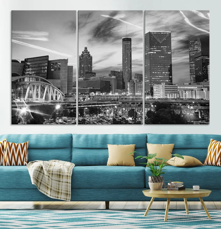 Atlanta City Skyline Black and White Canvas Wall Art Atlanta Cityscape Print