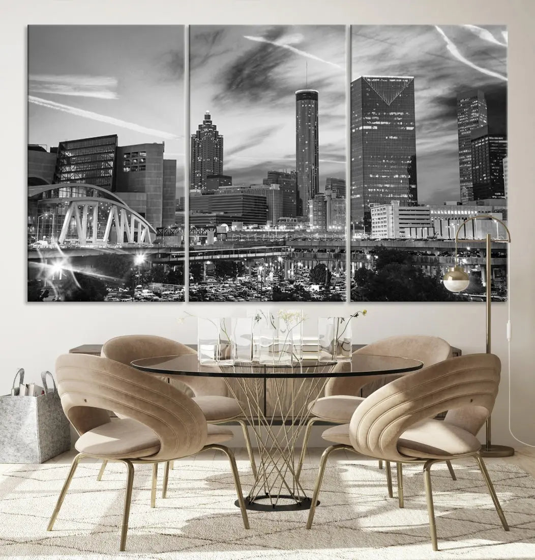 Atlanta City Skyline Black and White Canvas Wall Art Atlanta Cityscape Print