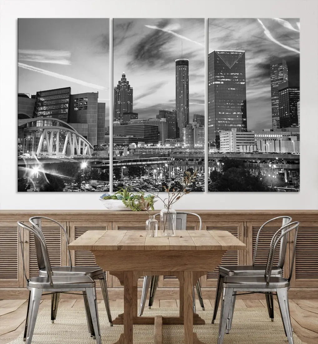 Atlanta City Skyline Black and White Canvas Wall Art Atlanta Cityscape Print