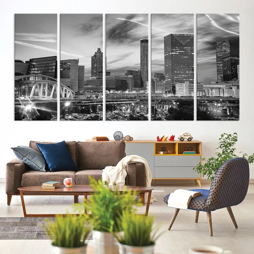 Atlanta City Skyline Black and White Canvas Wall Art Atlanta Cityscape Print