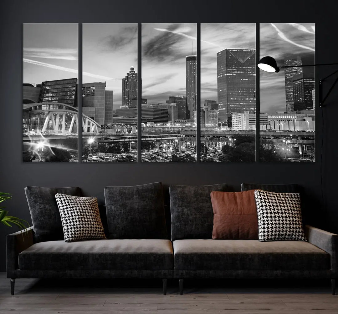 Atlanta City Skyline Black and White Canvas Wall Art Atlanta Cityscape Print