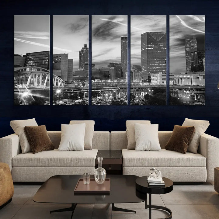 Atlanta City Skyline Black and White Canvas Wall Art Atlanta Cityscape Print