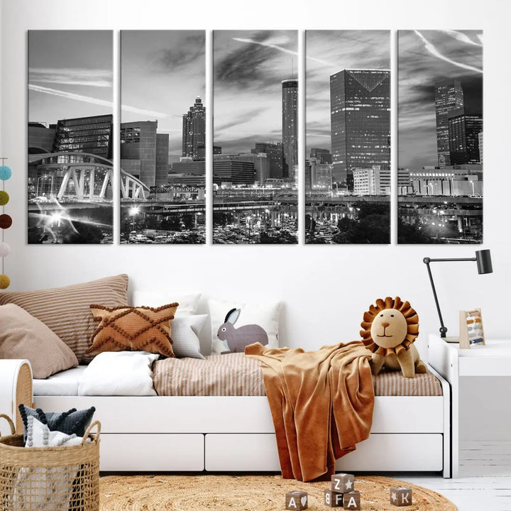 Atlanta City Skyline Black and White Canvas Wall Art Atlanta Cityscape Print