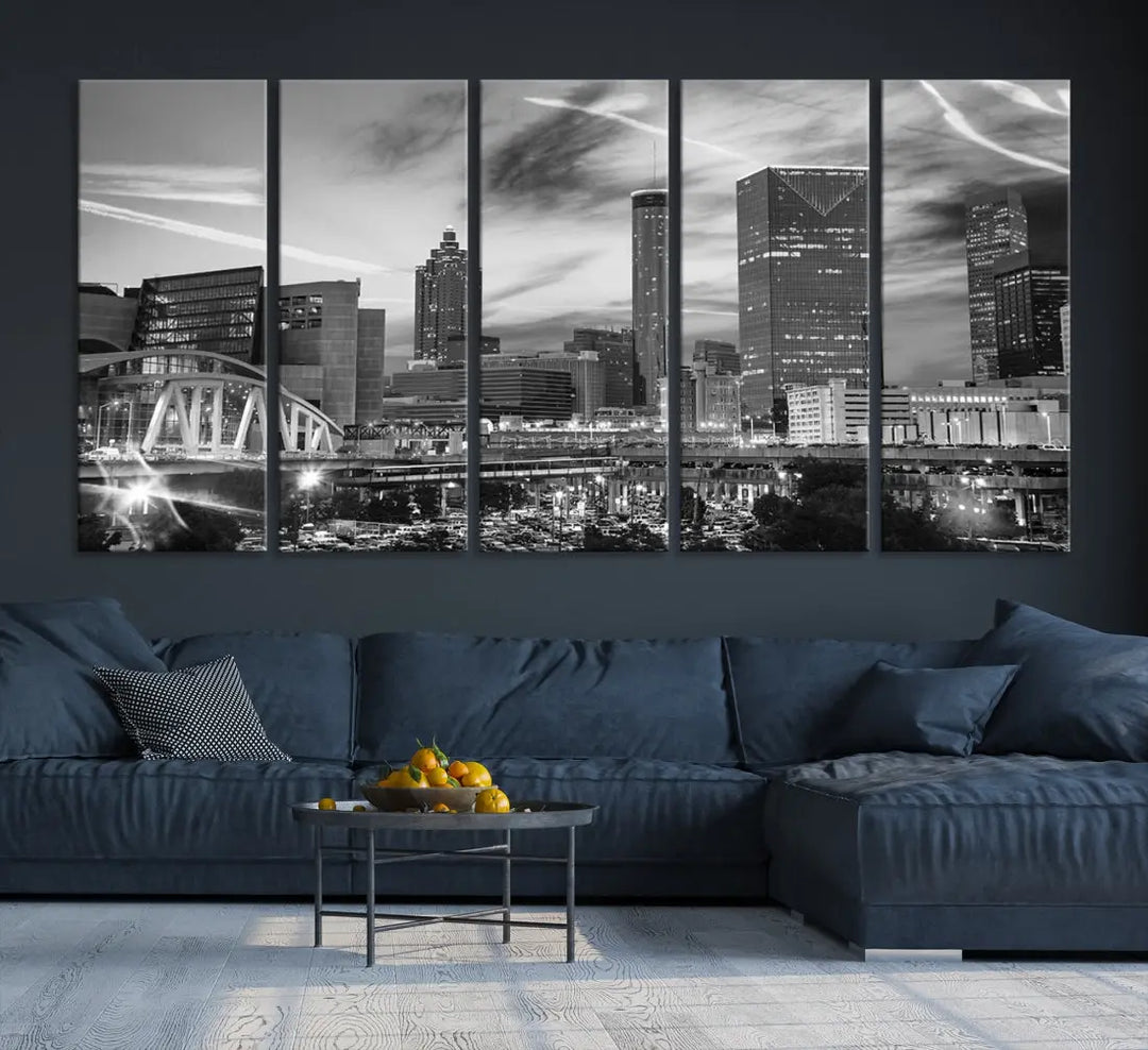 Atlanta City Skyline Black and White Canvas Wall Art Atlanta Cityscape Print