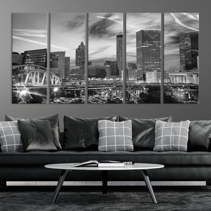 Atlanta City Skyline Black and White Canvas Wall Art Atlanta Cityscape Print