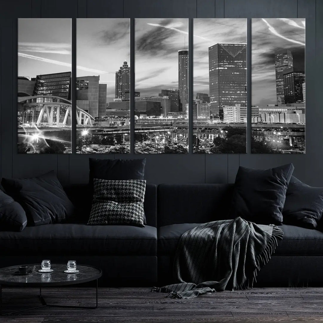 Atlanta City Skyline Black and White Canvas Wall Art Atlanta Cityscape Print