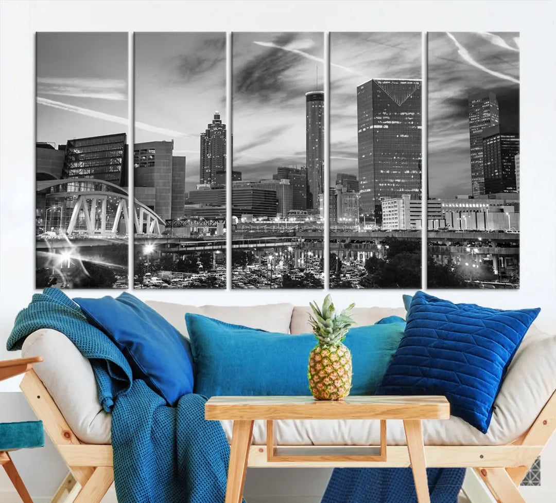 Atlanta City Skyline Black and White Canvas Wall Art Atlanta Cityscape Print