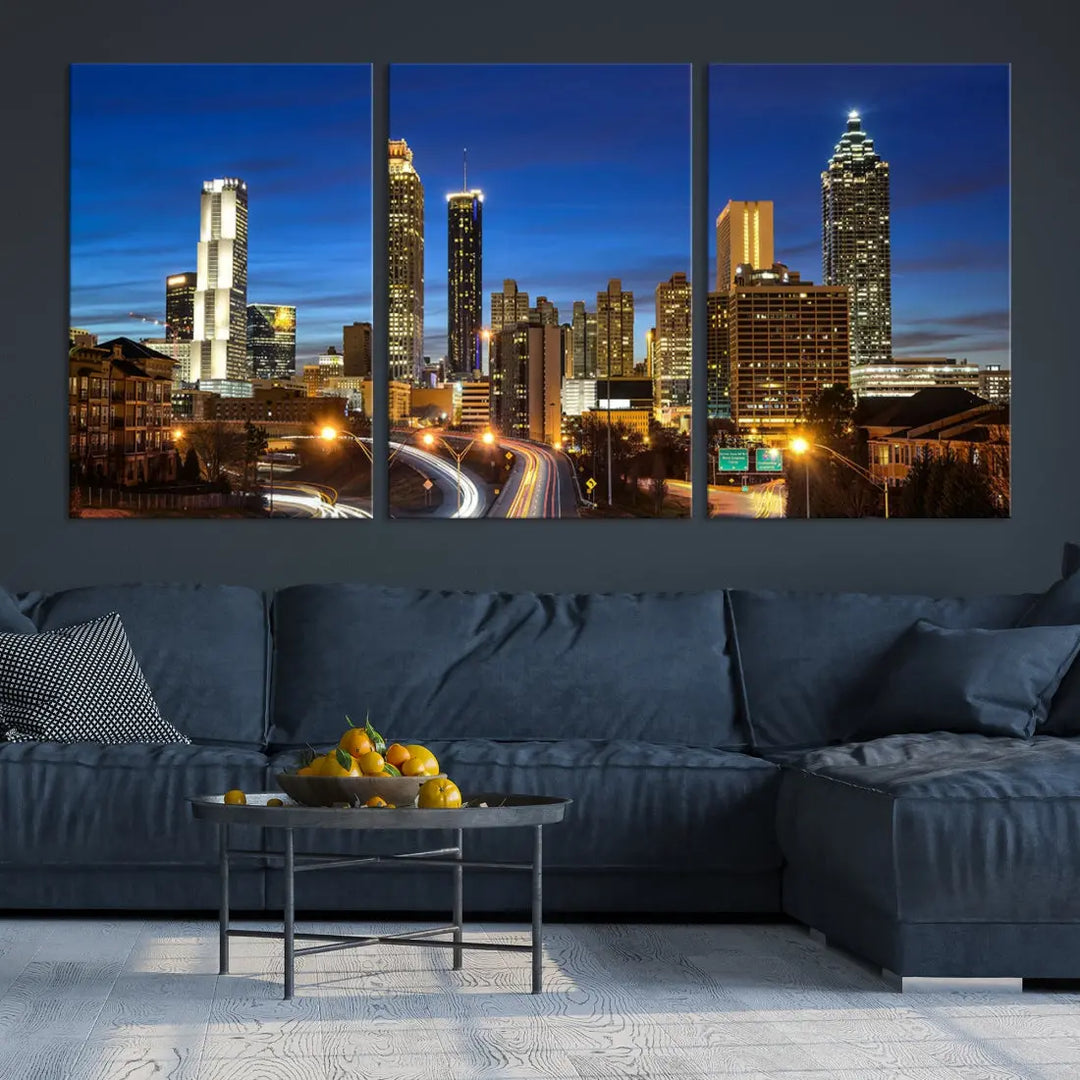 Atlanta City Skyscrapers Night Lights Atlanta Skyline Wall Art Canvas Print