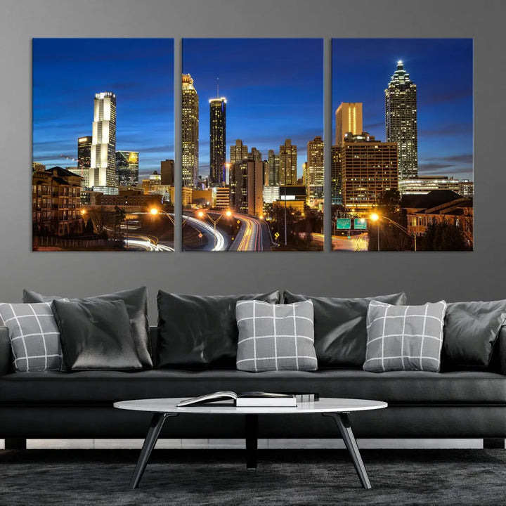 Atlanta City Skyscrapers Night Lights Atlanta Skyline Wall Art Canvas Print