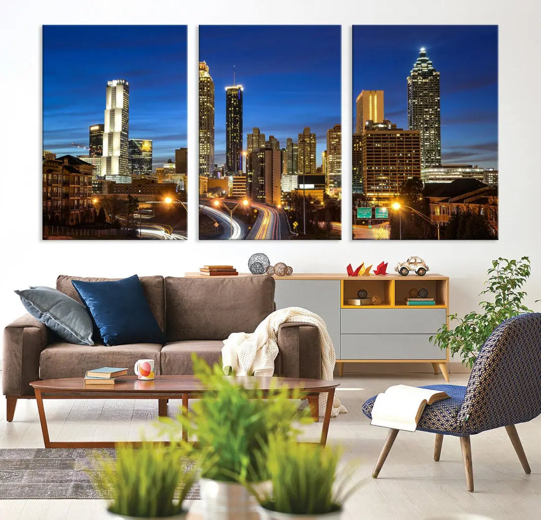 Atlanta City Skyscrapers Night Lights Atlanta Skyline Wall Art Canvas Print