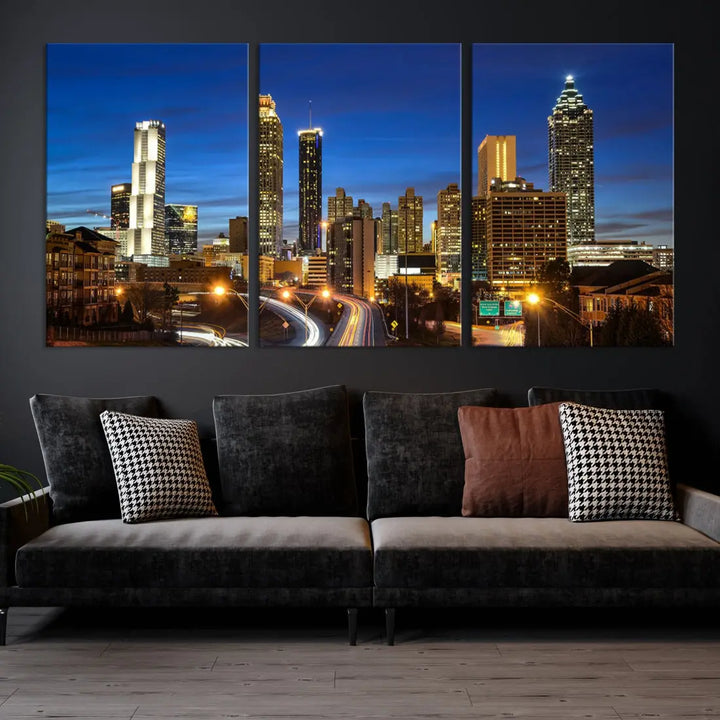 Atlanta City Skyscrapers Night Lights Atlanta Skyline Wall Art Canvas Print