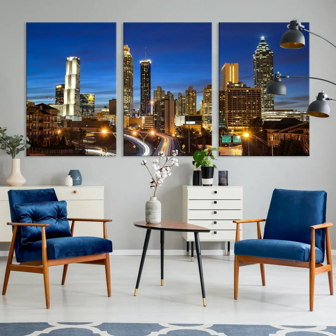 Atlanta City Skyscrapers Night Lights Atlanta Skyline Wall Art Canvas Print