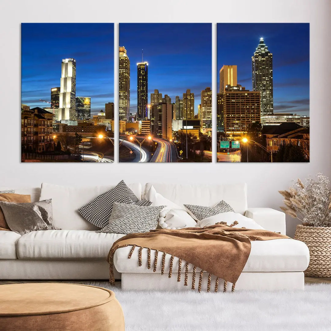 Atlanta City Skyscrapers Night Lights Atlanta Skyline Wall Art Canvas Print