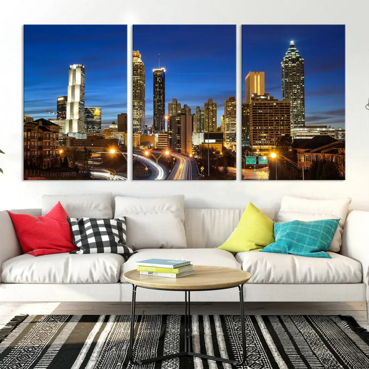 Atlanta City Skyscrapers Night Lights Atlanta Skyline Wall Art Canvas Print