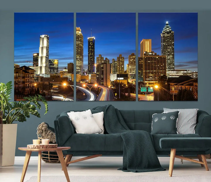 Atlanta City Skyscrapers Night Lights Atlanta Skyline Wall Art Canvas Print