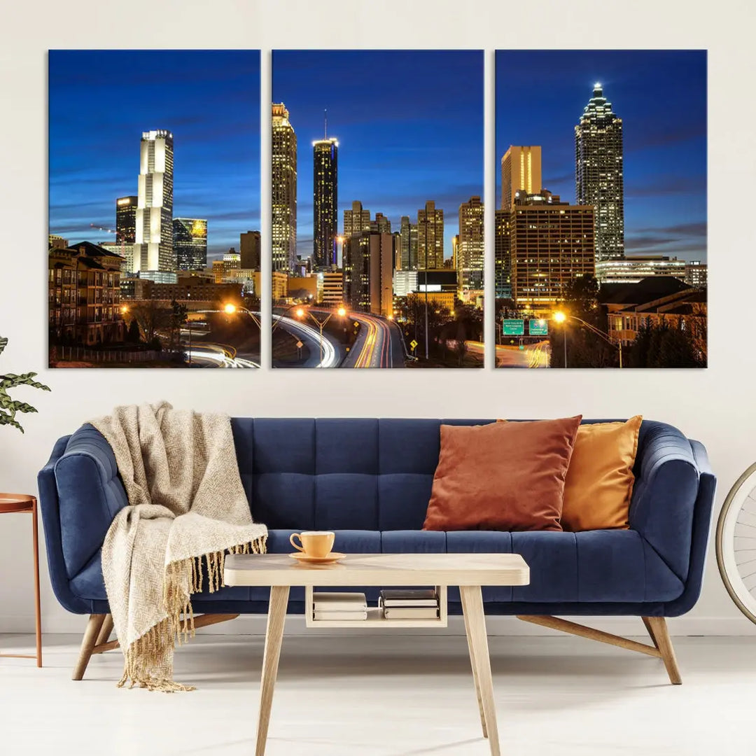 Atlanta City Skyscrapers Night Lights Atlanta Skyline Wall Art Canvas Print